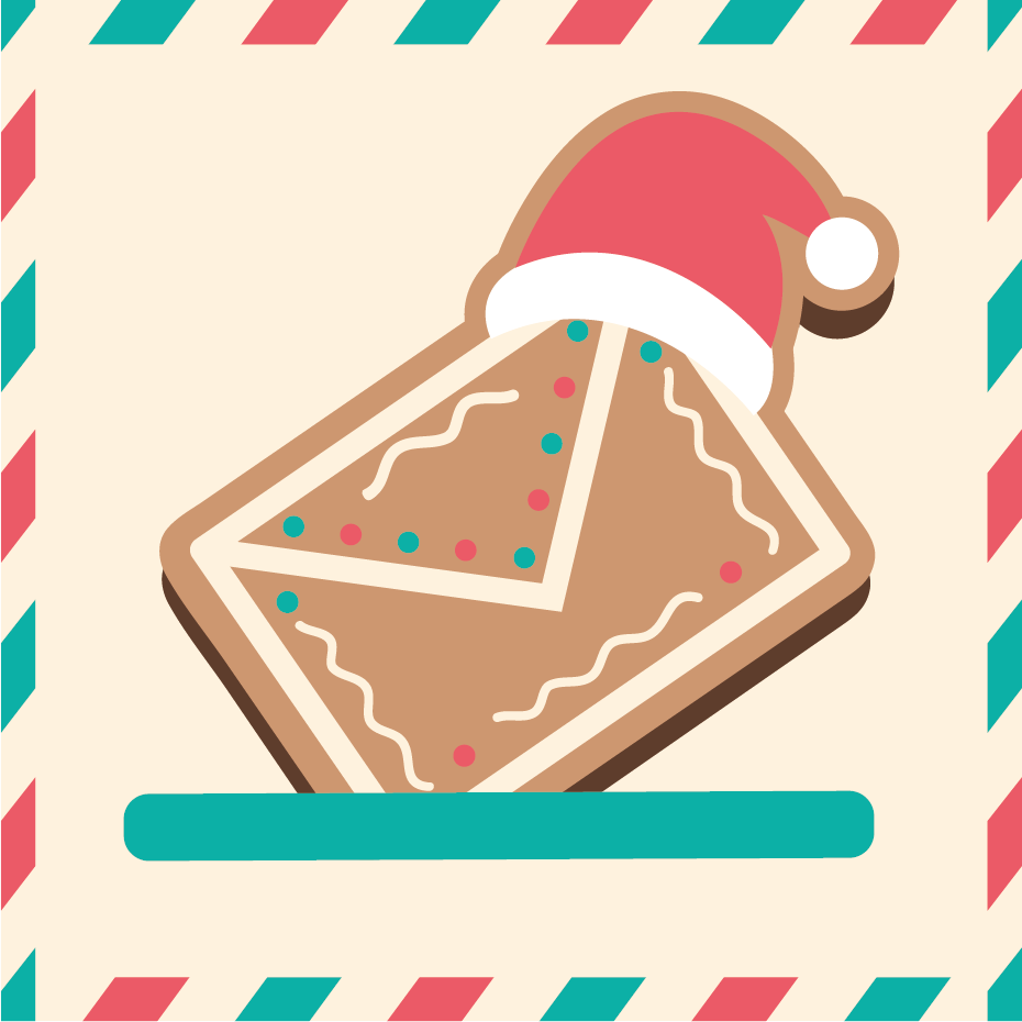 Una carta de galleta con gorro de Santa entrando en el buzón